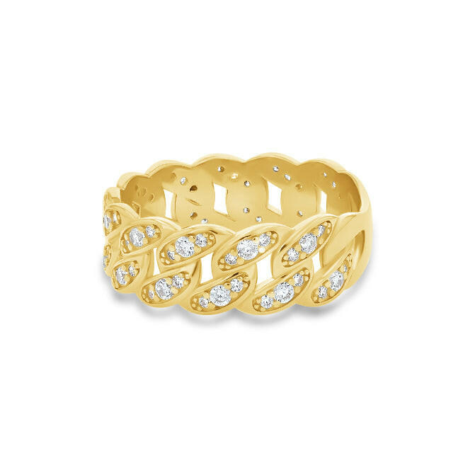 Anillo de eslabones cubanos pavé de 7,5 mm