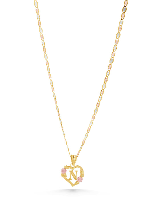 14K Gold Heart Initial Charm