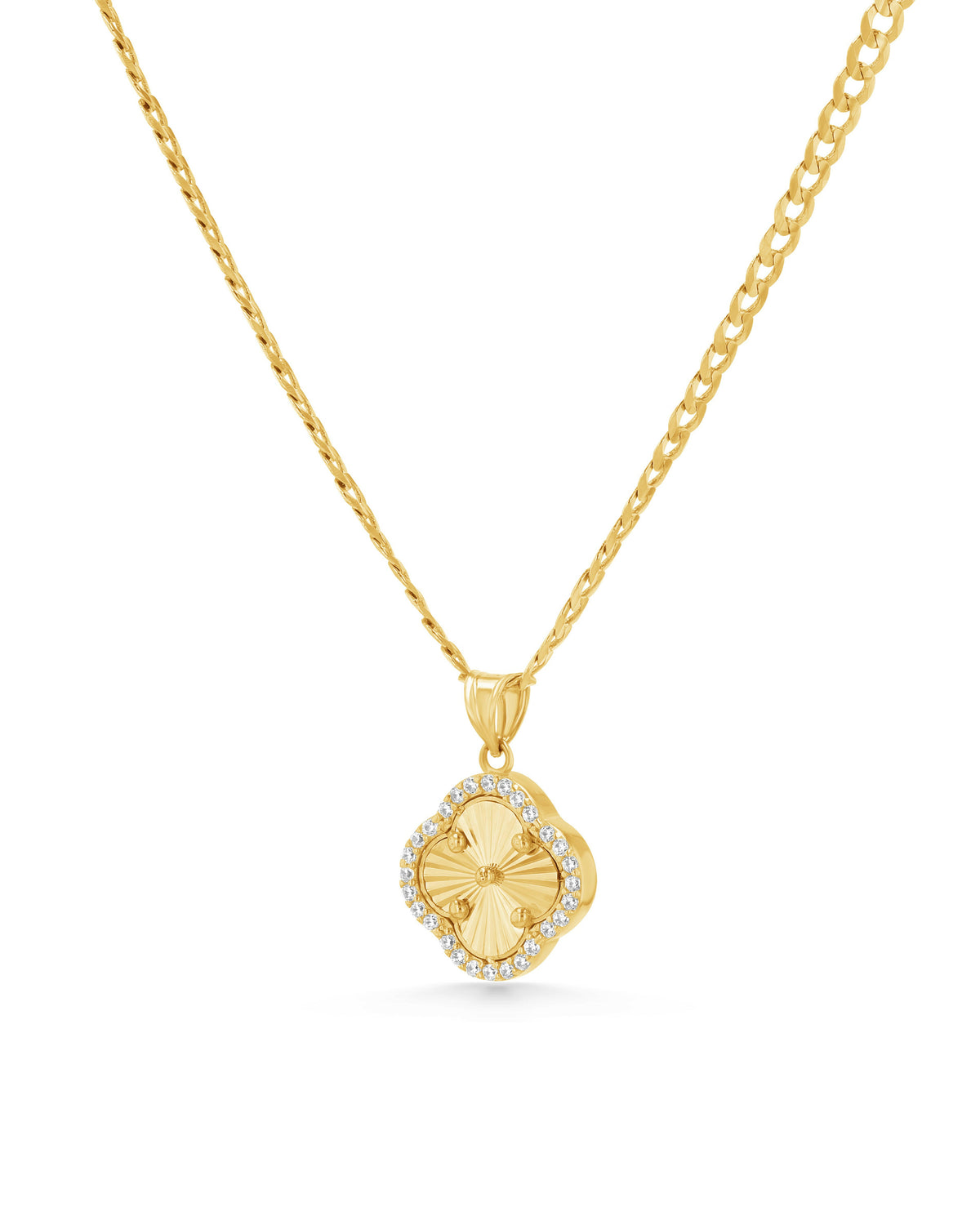 14K Gold Pavé Guilloché Clover Charm