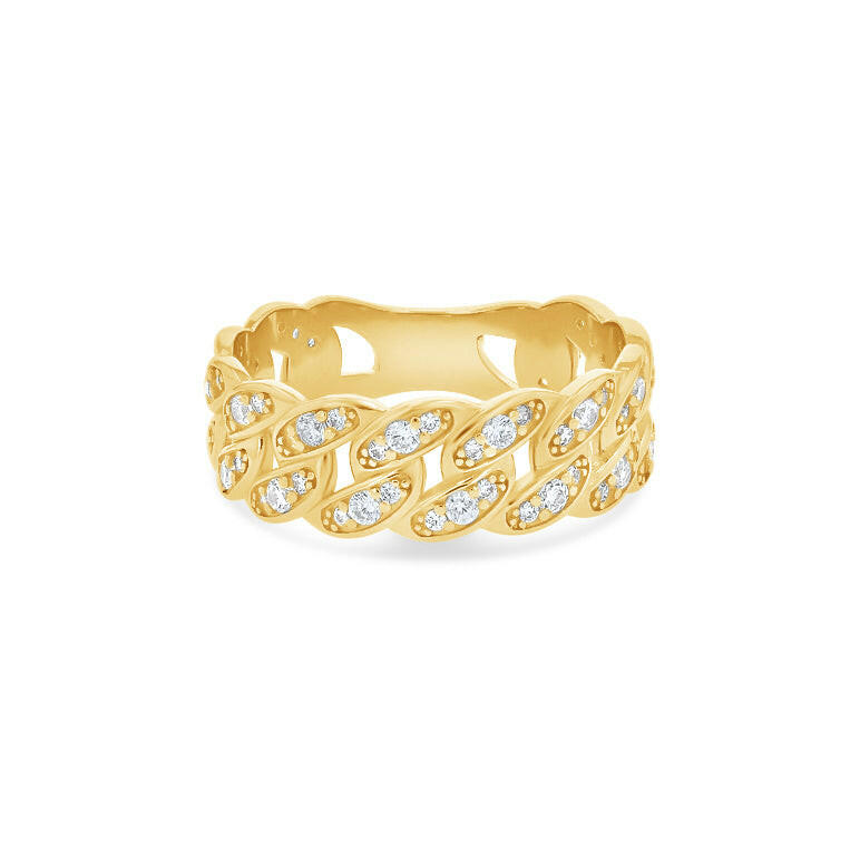 14K Gold Pavé Cuban Link Ring - 7.5mm