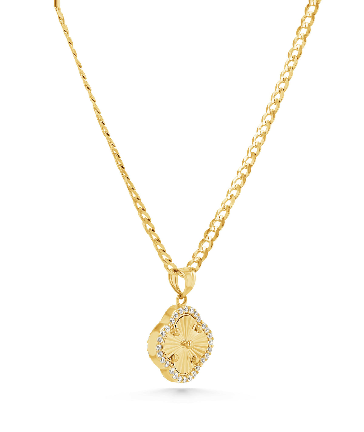 14K Gold Pavé Guilloché Clover Charm