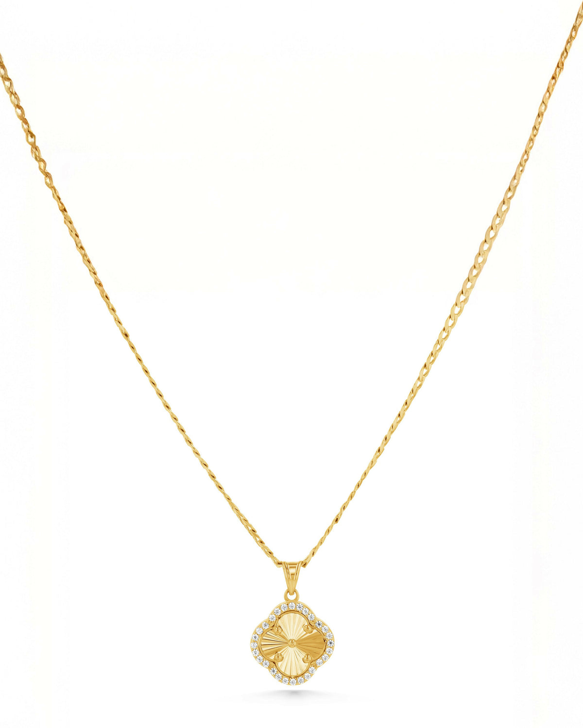 14K Gold Pavé Guilloché Clover Charm