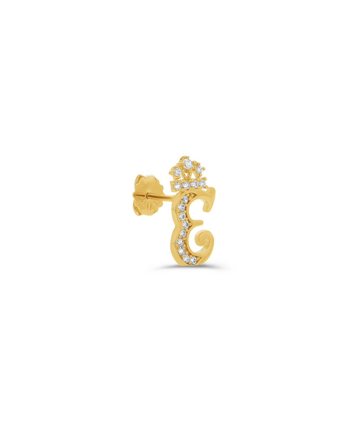 10K Gold Fancy Pavé Crown Initial Studs