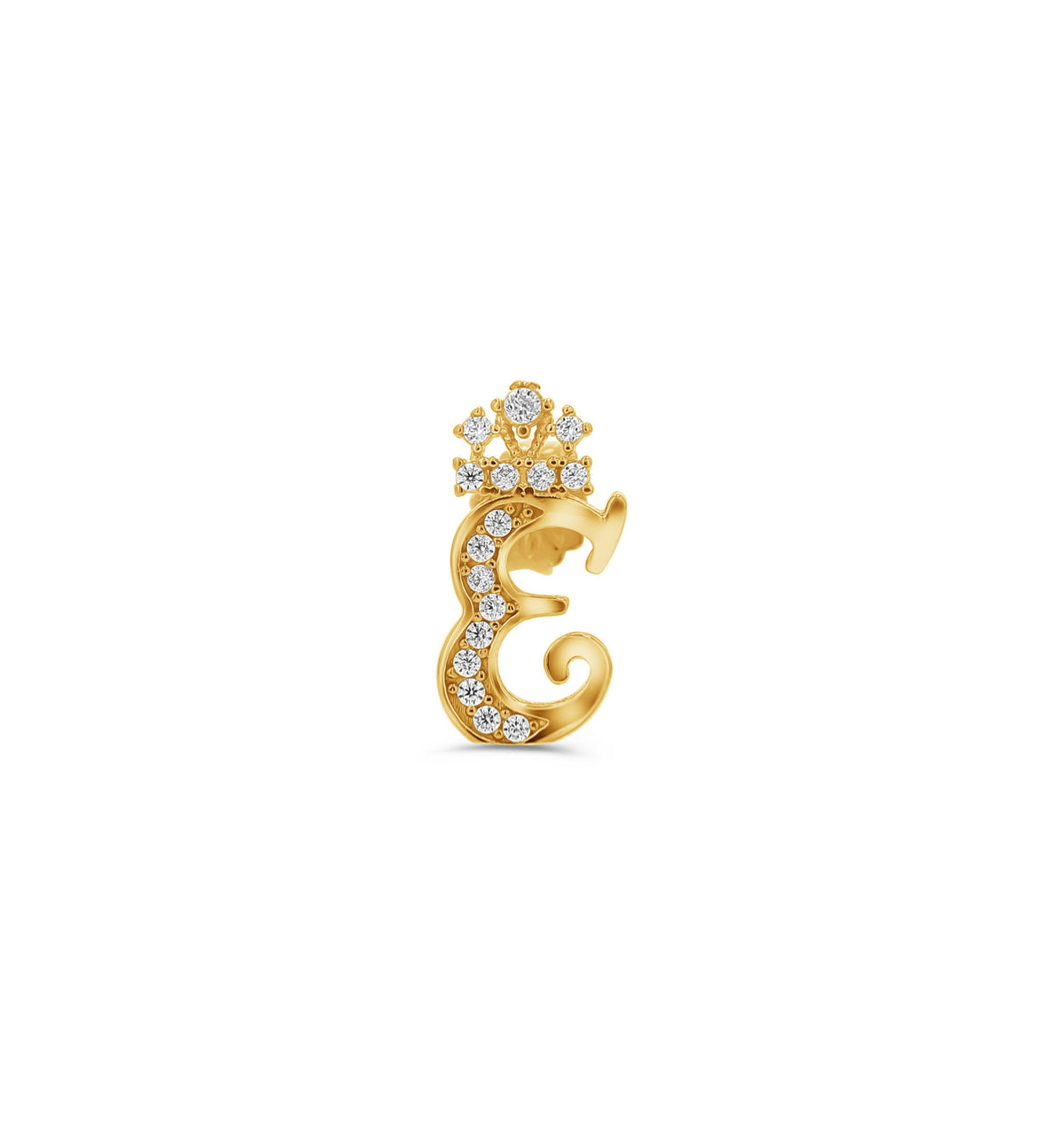 10K Gold Fancy Pavé Crown Initial Studs