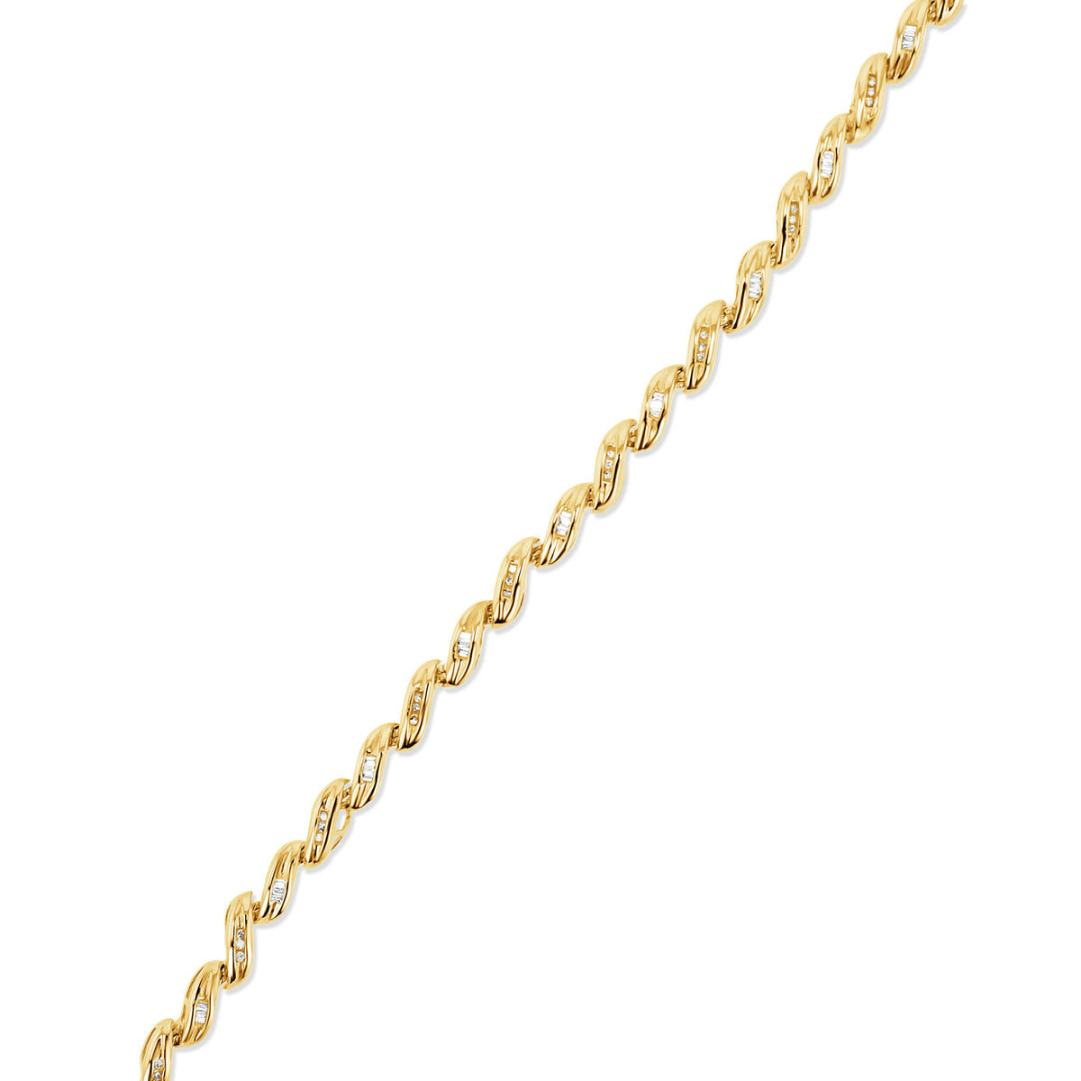 10K Gold Diamond Baguette Twist Tennis Bracelet - 0.75 CTW