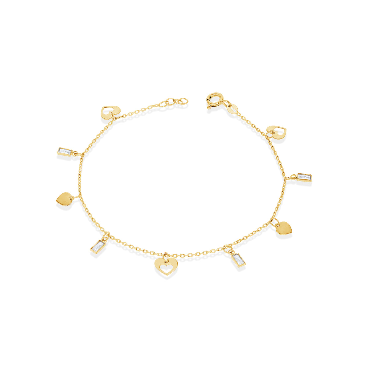 14K Gold Baguette Heart Bracelet