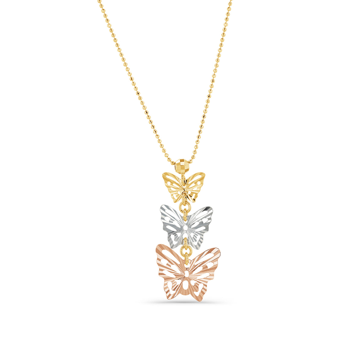 14K Tri-Color Triple Butterfly Choker