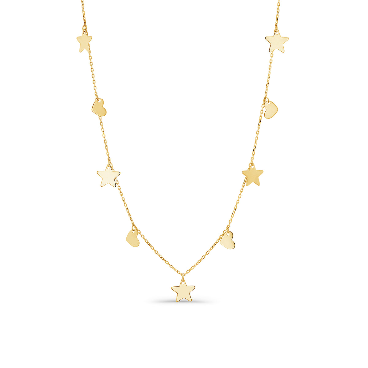 14K Gold Heart & Star Choker Necklace
