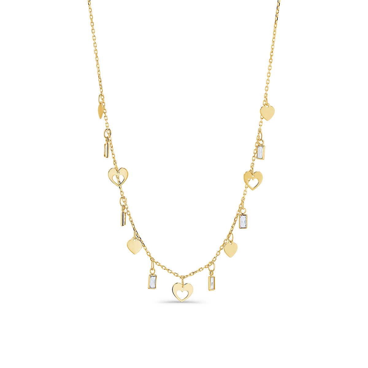 14K Gold Heart & Baguette Choker Necklace