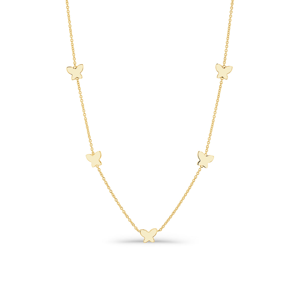 14K Gold Solid Butterfly Choker Necklace
