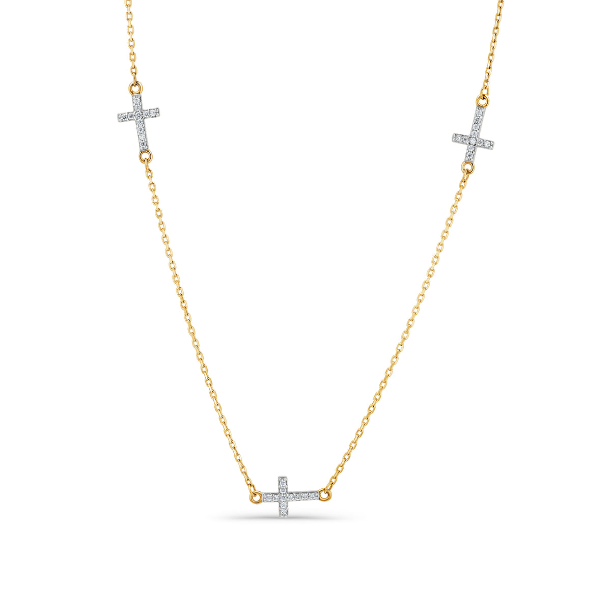 14K Two-Tone Gold Dainty Pave Cross Choker Necklace
