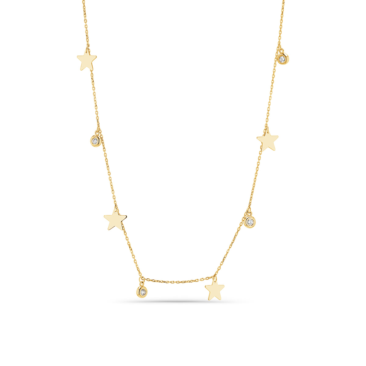14K Gold Star & Moon Stone Choker Necklace