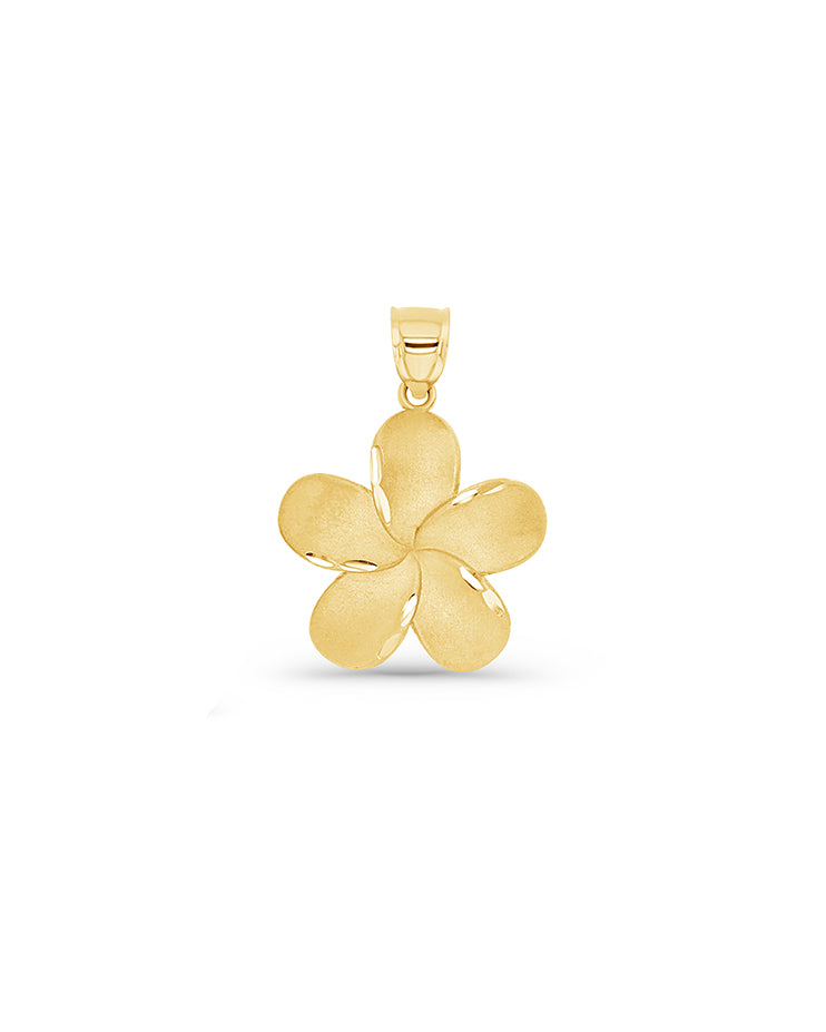 14K Gold Plumeria Flower Pendant