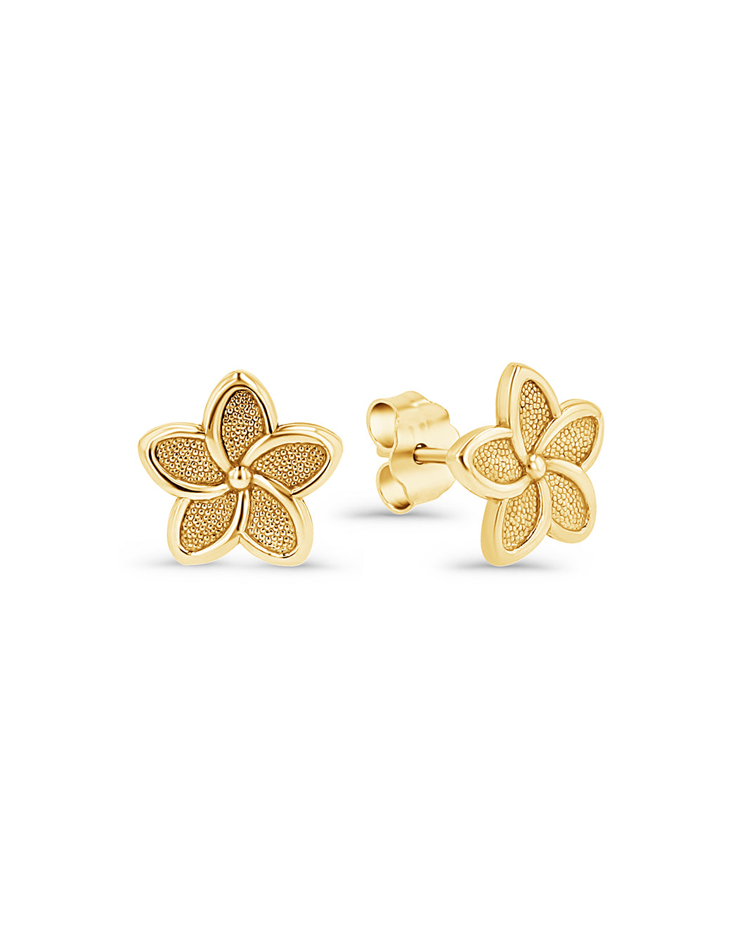 14K Gold Hawaiian Plumeria Flower Stud Earrings